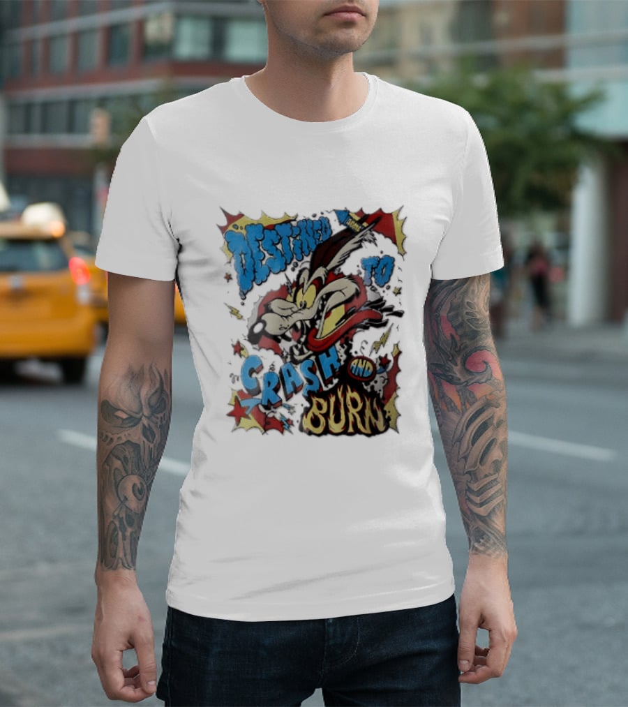 Acme Destined To Crash And Burn Cartoon Wile E. Coyote Rocket Flames T-Shirt