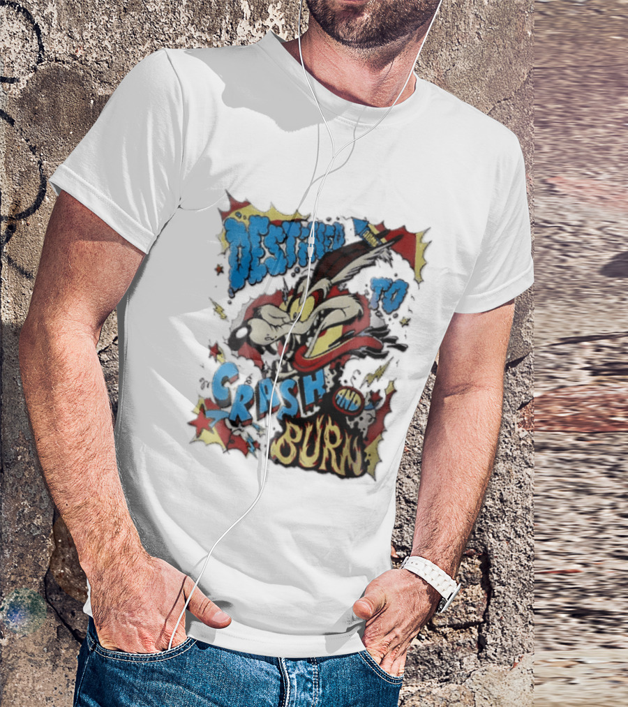 Acme Destined To Crash And Burn Cartoon Wile E. Coyote Rocket Flames T-Shirt
