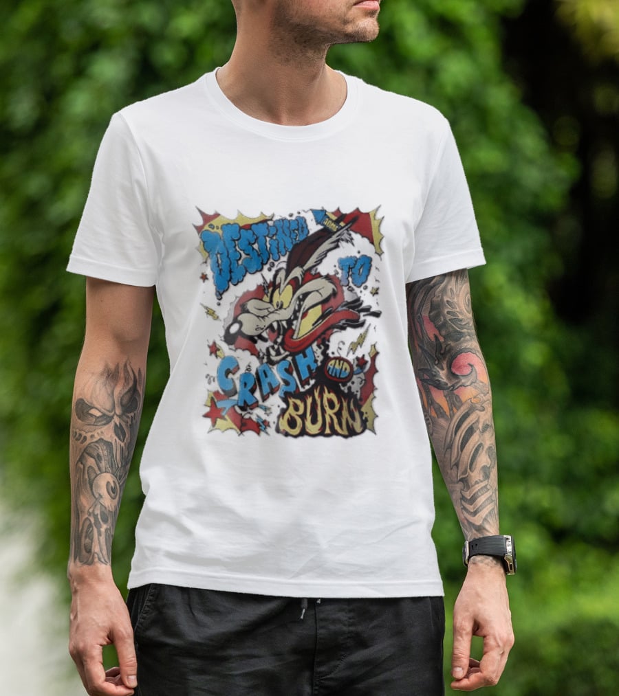 Acme Destined To Crash And Burn Cartoon Wile E. Coyote Rocket Flames T-Shirt