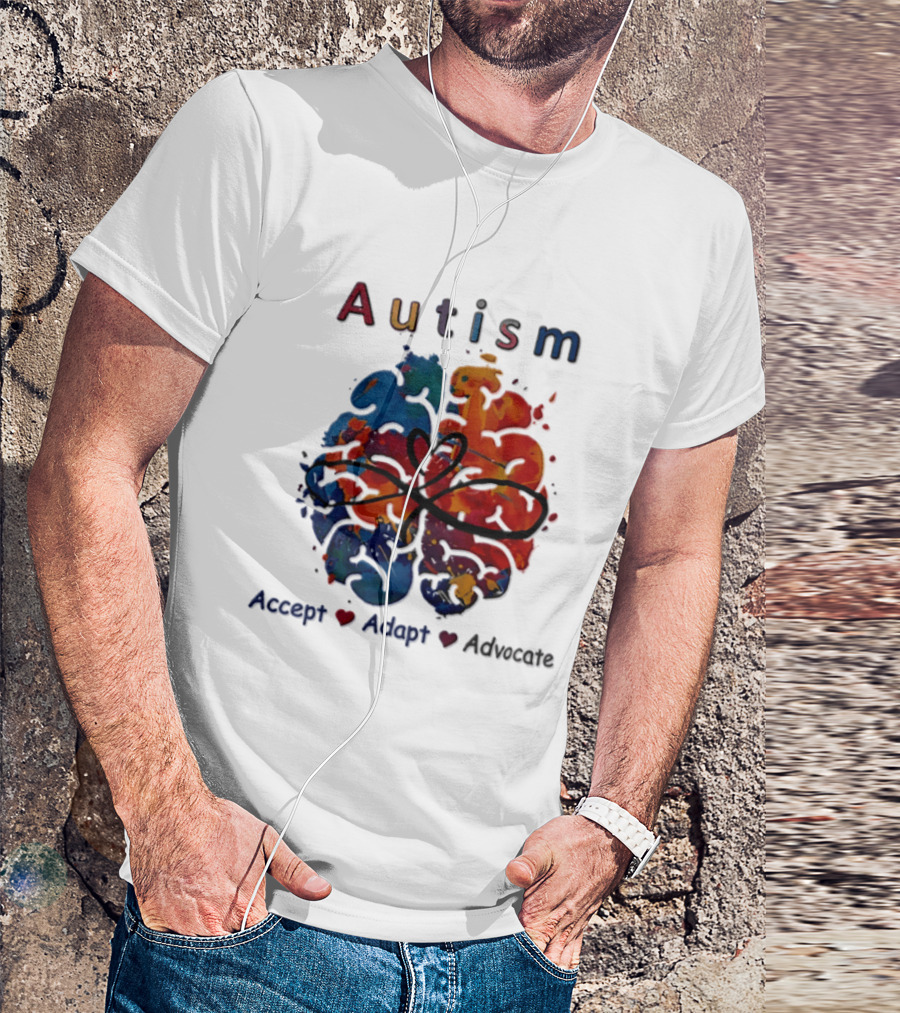Autism Infinity Heart Accept Adapt Advocate Colorful Watercolor Brain T-Shirt