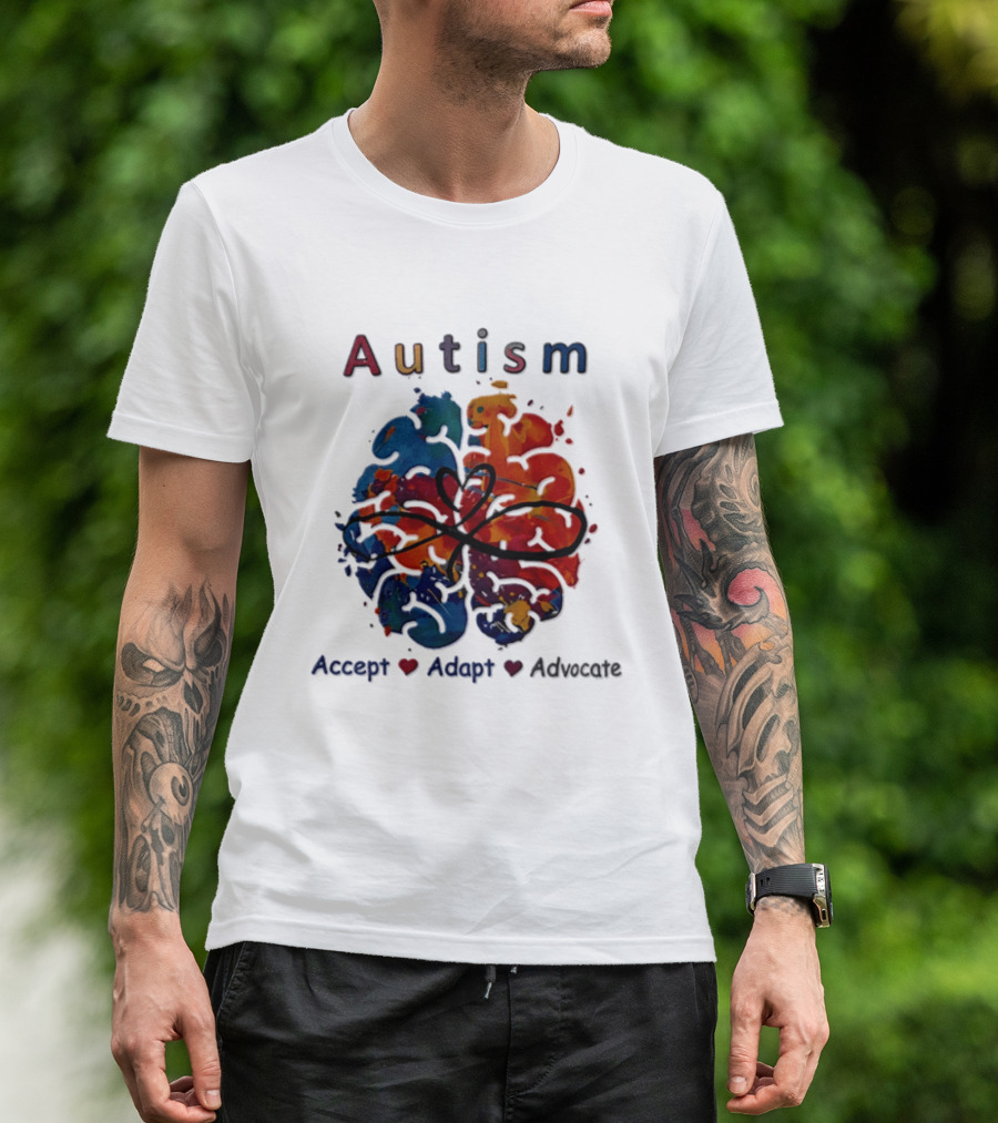 Autism Infinity Heart Accept Adapt Advocate Colorful Watercolor Brain T-Shirt
