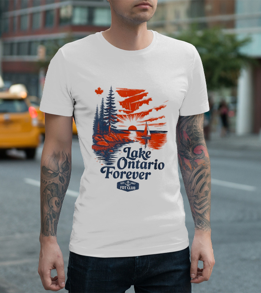 Lake Ontario Forever Sunset Sailboat FDT Club Canada Maple Leaf Scenery T-Shirt