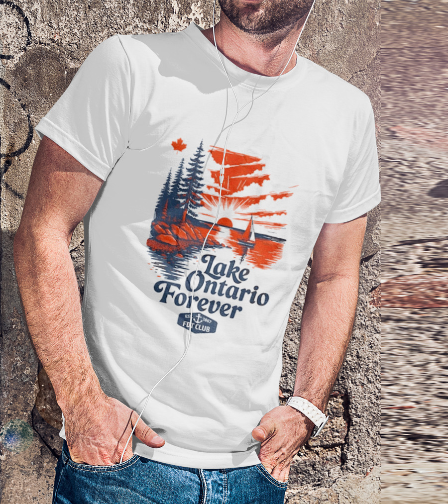 Lake Ontario Forever Sunset Sailboat FDT Club Canada Maple Leaf Scenery T-Shirt