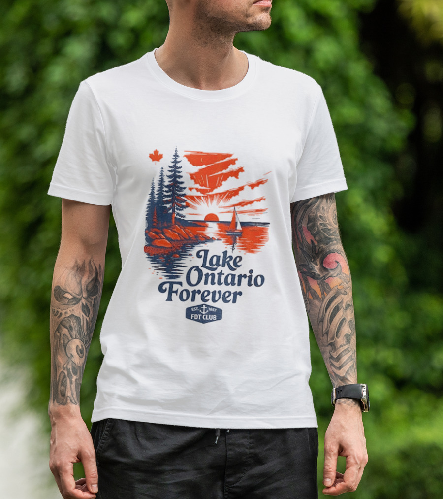 Lake Ontario Forever Sunset Sailboat FDT Club Canada Maple Leaf Scenery T-Shirt