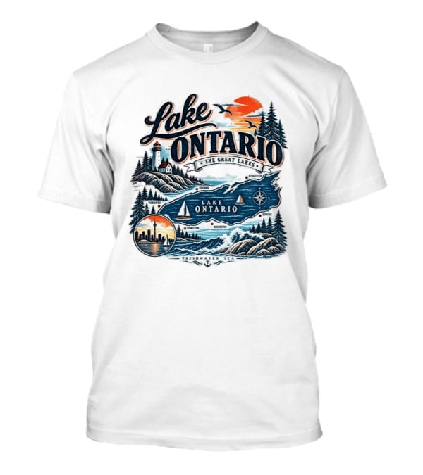 Lake Ontario The Great Lakes Map Toronto Hamilton Rochester Freshwater Sea T-Shirt