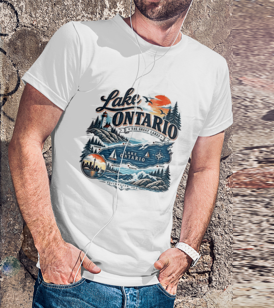 Lake Ontario The Great Lakes Map Toronto Hamilton Rochester Freshwater Sea T-Shirt