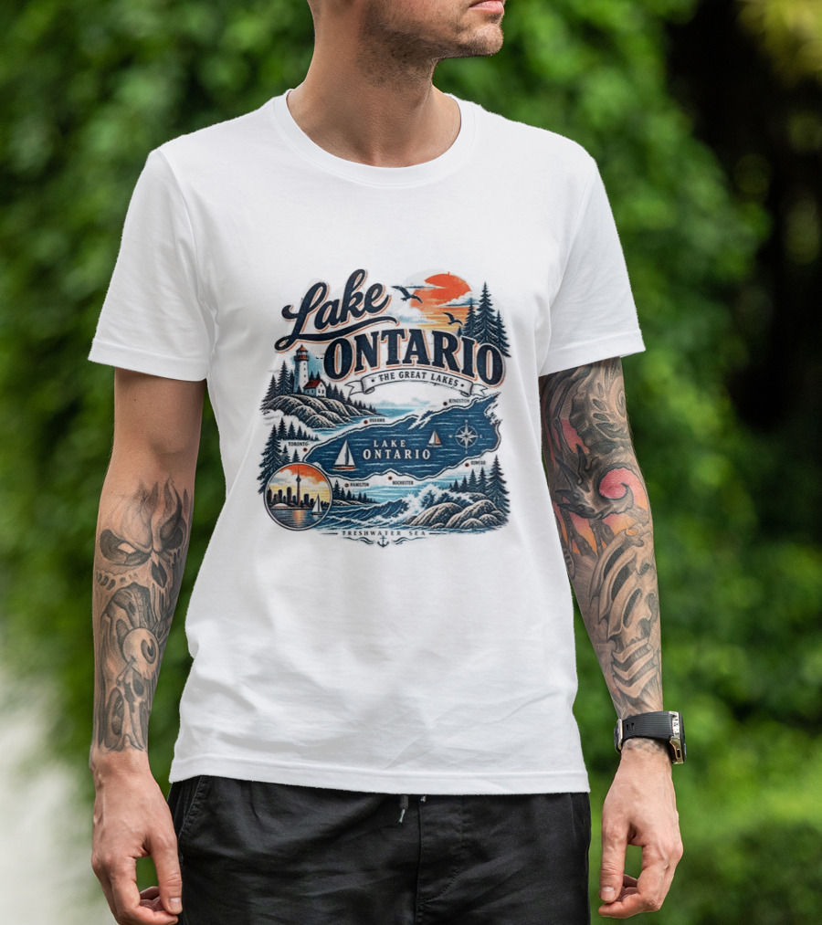 Lake Ontario The Great Lakes Map Toronto Hamilton Rochester Freshwater Sea T-Shirt