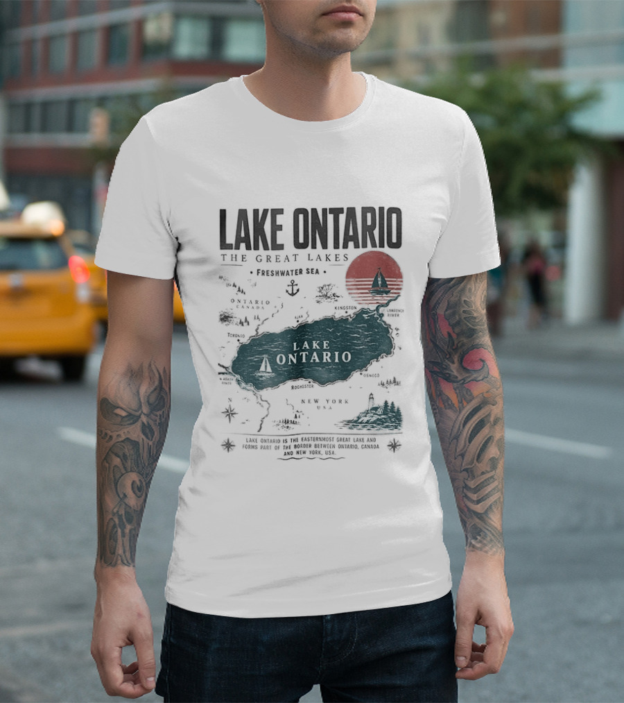 Lake Ontario Map And Sailboat The Great Lakes Resist T-Shirt