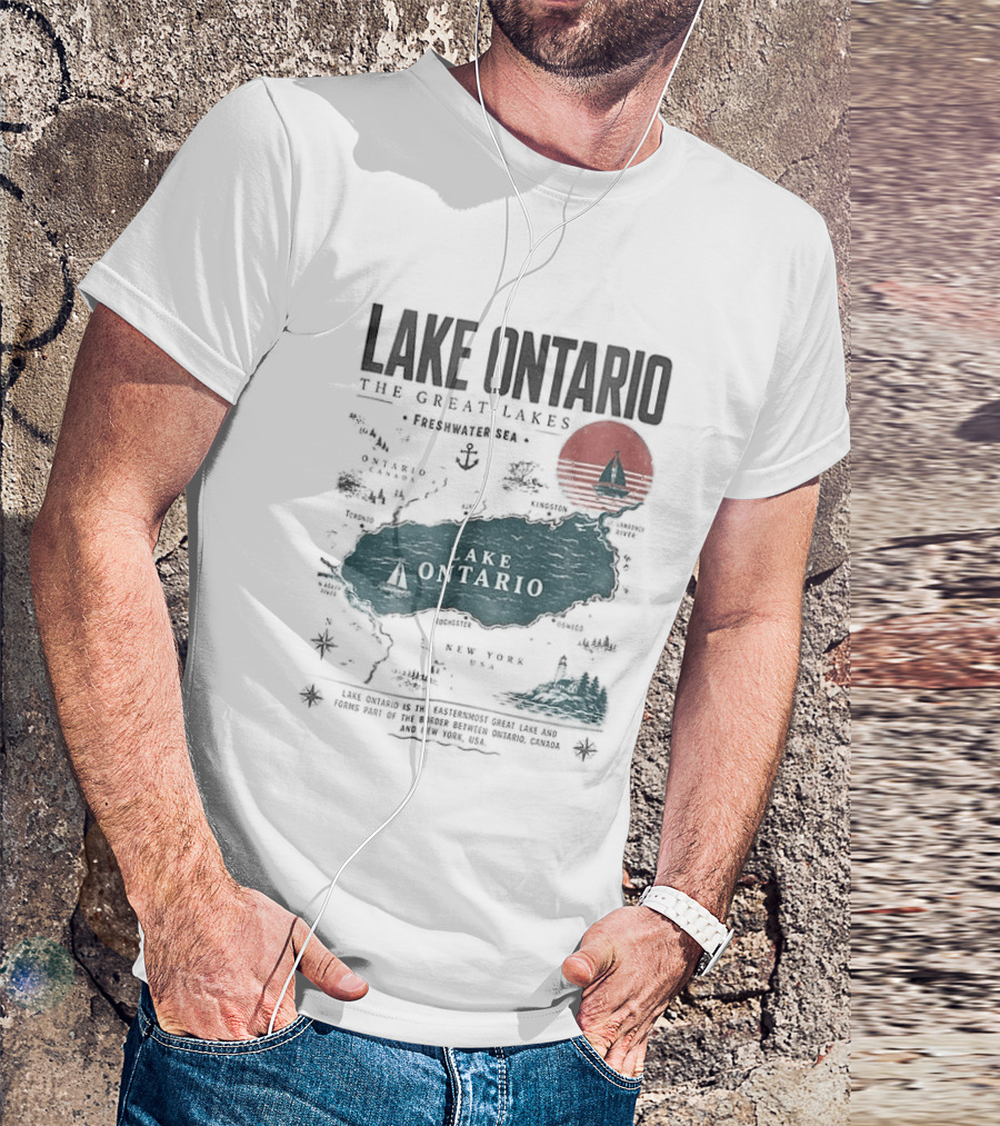 Lake Ontario Map And Sailboat The Great Lakes Resist T-Shirt