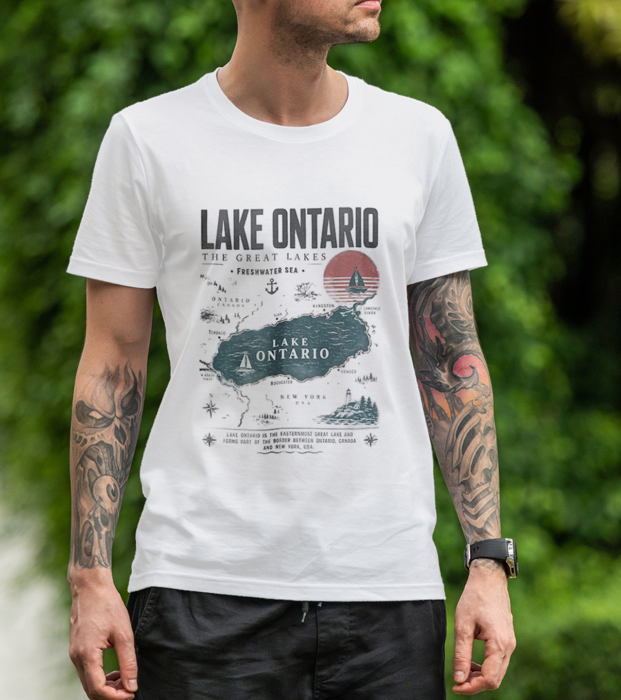 Lake Ontario Map And Sailboat The Great Lakes Resist T-Shirt