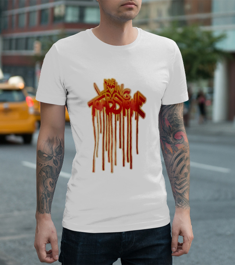 The Living Tombstone Red Orange Dripping Graffiti Font T-Shirt