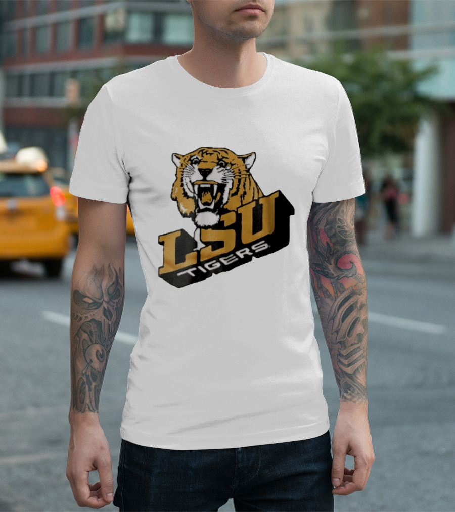 Louisiana State LSU Tigers Roaring 3D Block NCAA T-Shirt