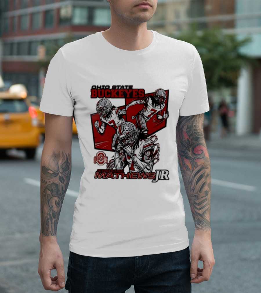 Ohio State Buckeyes Jermaine Mathews Jr. Comic Football Action T-Shirt