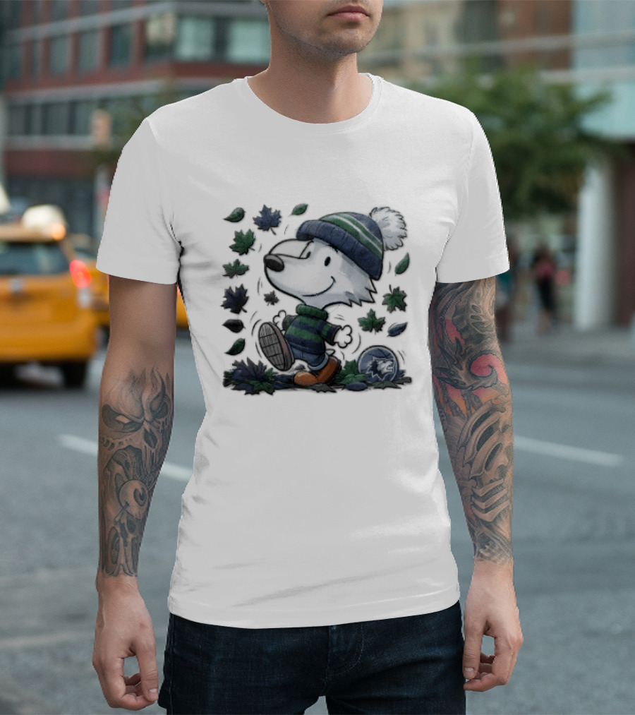 Minnesota Timberwolves Snoopy Beanie Boots Falling Leaves Cartoon T-Shirt