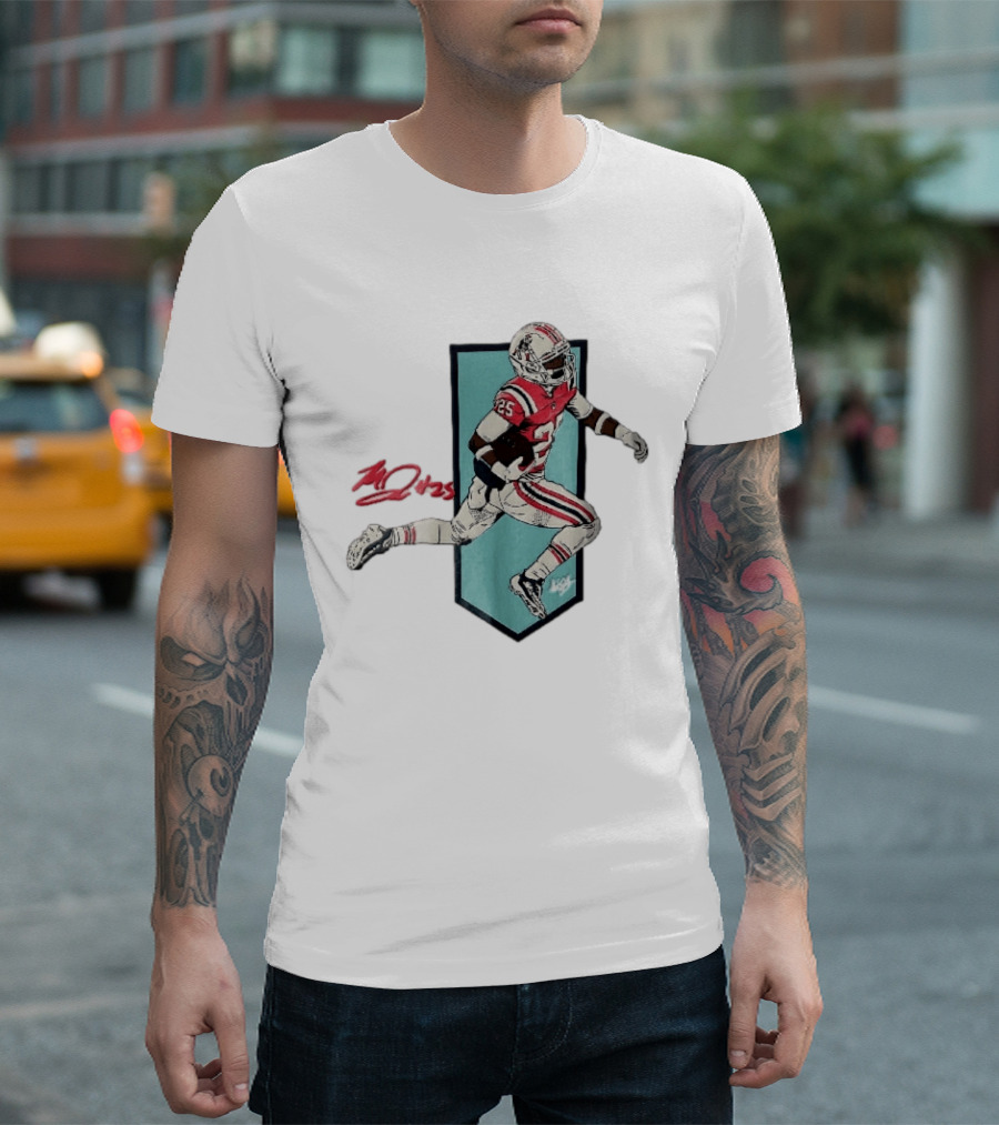 New England Patriots Marcus Jones 25 Red Throwback Uniform Running Vector T-Shirt