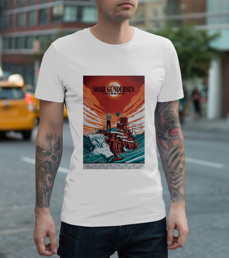 Noah Gundersen If This Is The End Tour 2023 Dramatic Ocean Waves Red Sky T-Shirt