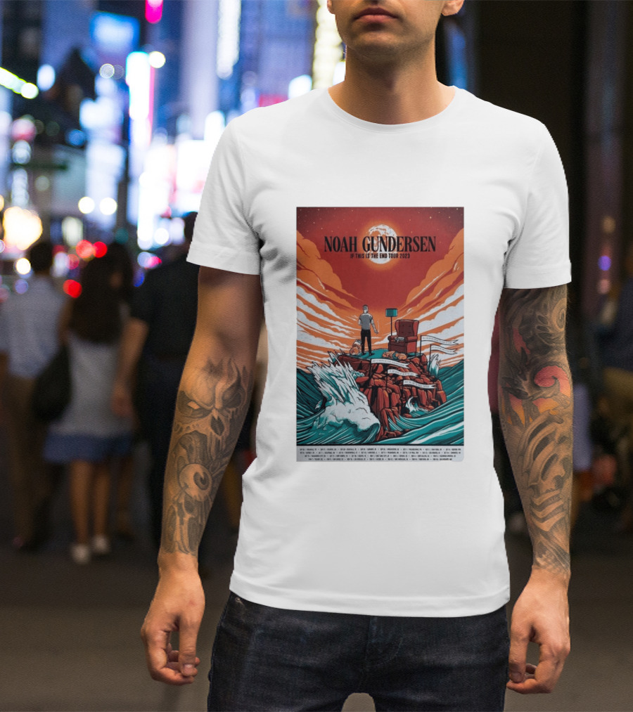 Noah Gundersen If This Is The End Tour 2023 Dramatic Ocean Waves Red Sky T-Shirt