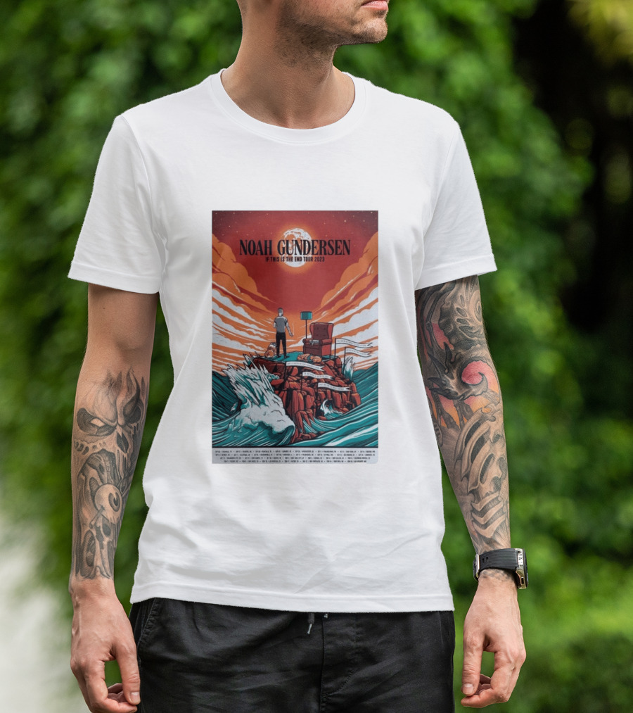 Noah Gundersen If This Is The End Tour 2023 Dramatic Ocean Waves Red Sky T-Shirt