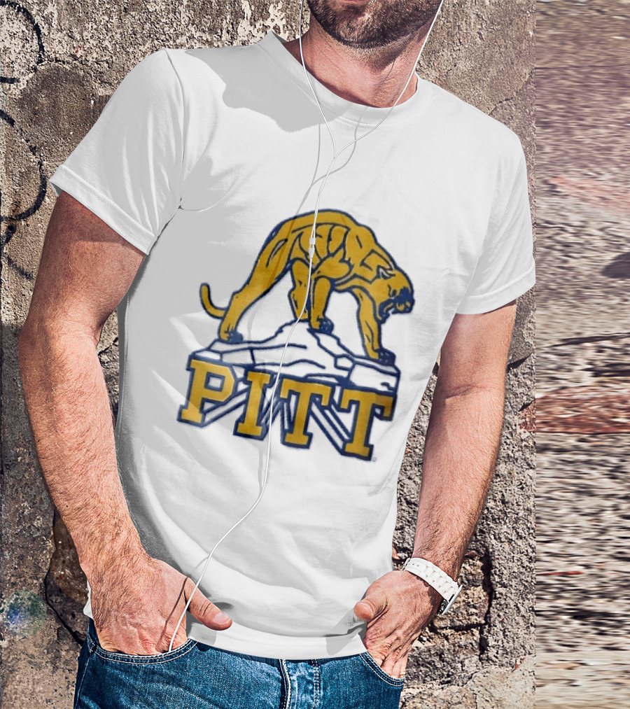 Pittsburgh Panthers Pitt Gold Panther Standing On Rock T-Shirt