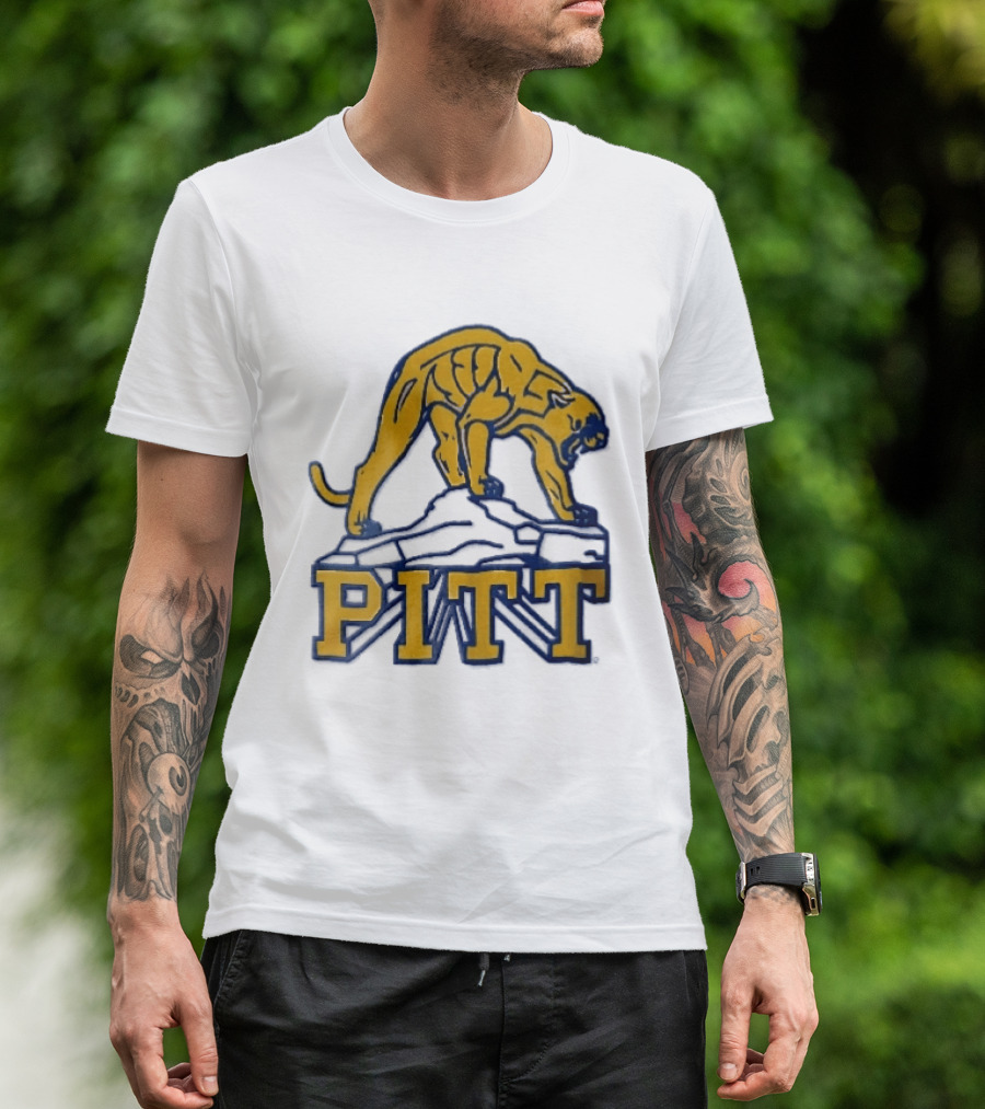 Pittsburgh Panthers Pitt Gold Panther Standing On Rock T-Shirt