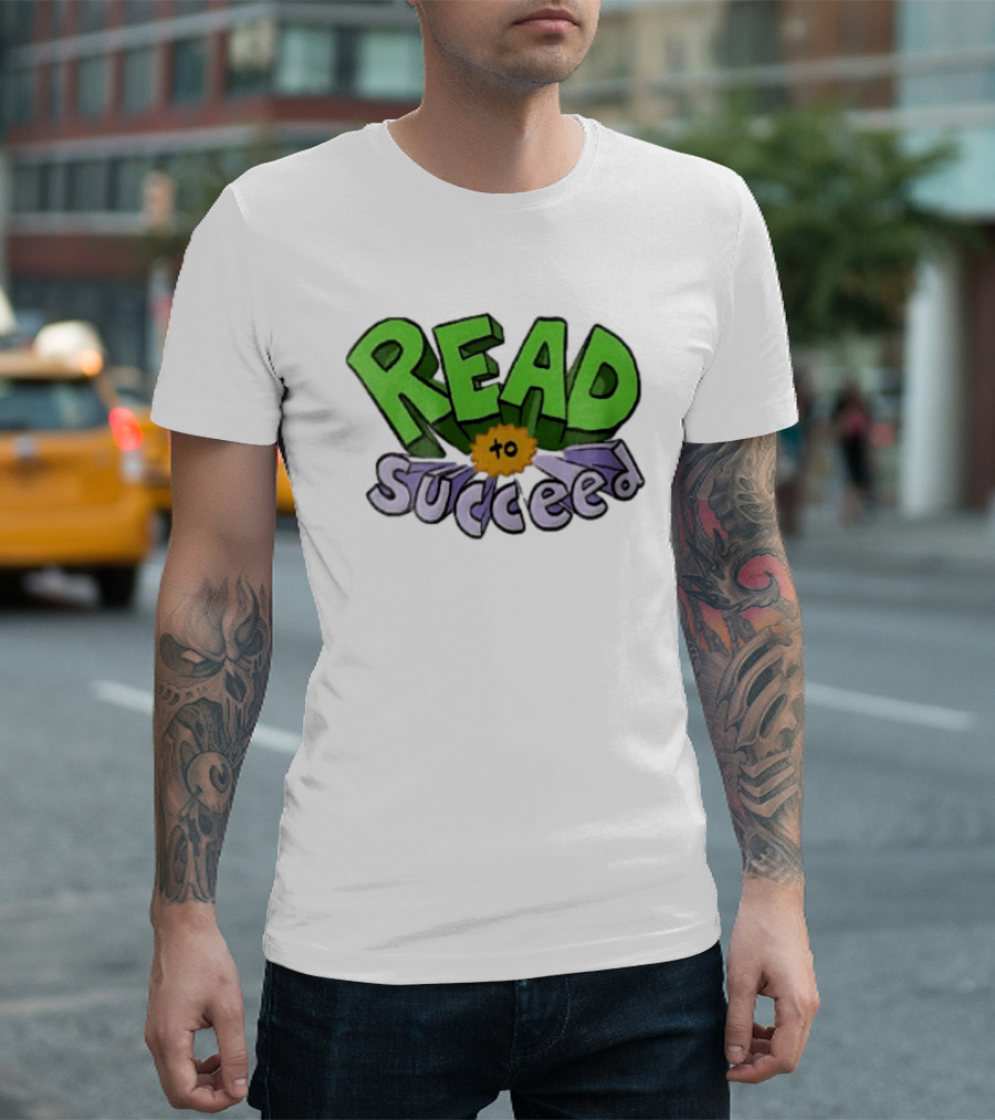 Read To Succeed Green Purple 3D Block Orange Burst Cartoon T-Shirt