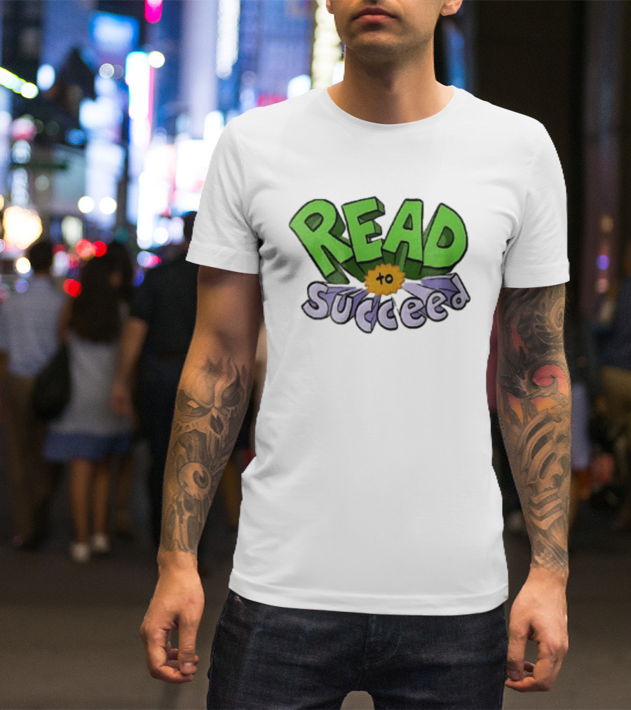 Read To Succeed Green Purple 3D Block Orange Burst Cartoon T-Shirt