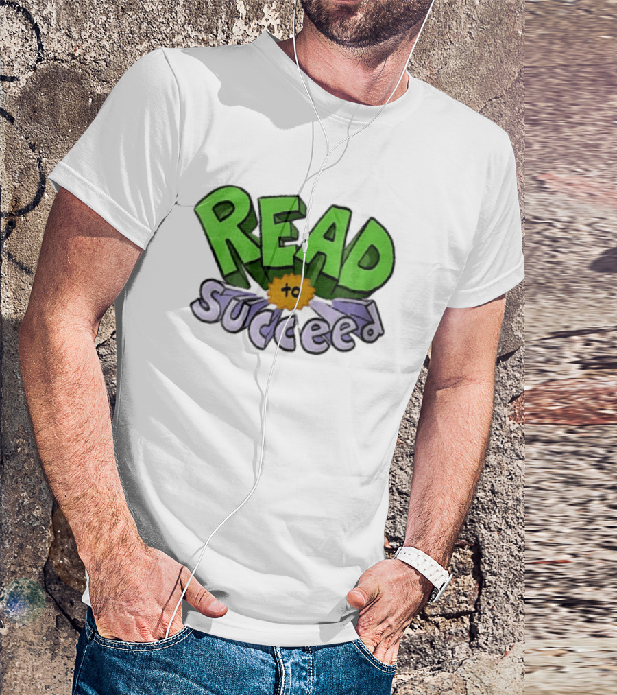 Read To Succeed Green Purple 3D Block Orange Burst Cartoon T-Shirt