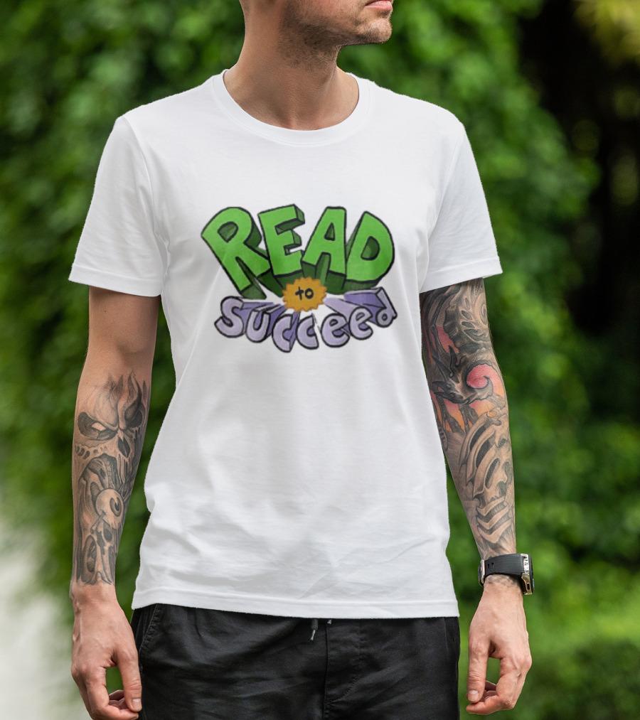 Read To Succeed Green Purple 3D Block Orange Burst Cartoon T-Shirt