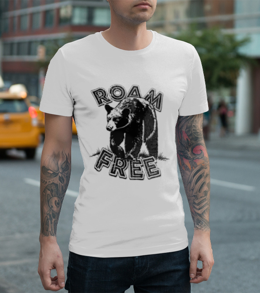 Roam Free Black Bear Distressed Walking Grass T-Shirt