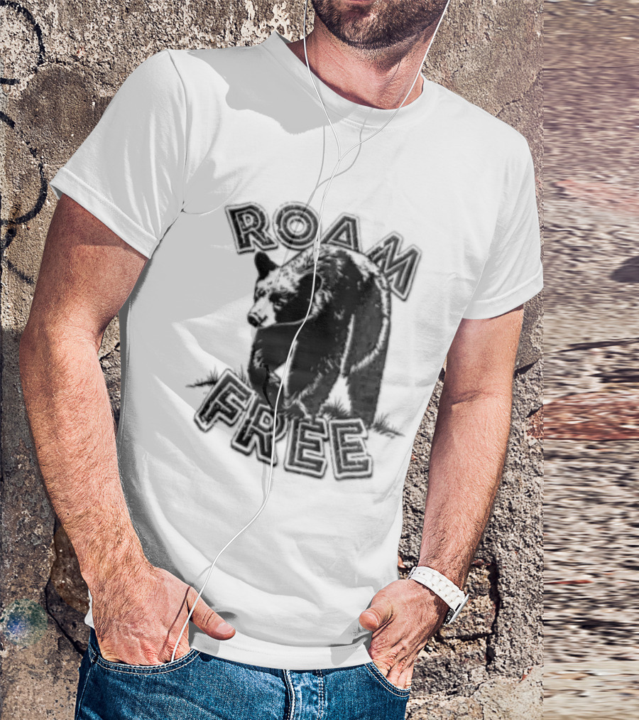 Roam Free Black Bear Distressed Walking Grass T-Shirt