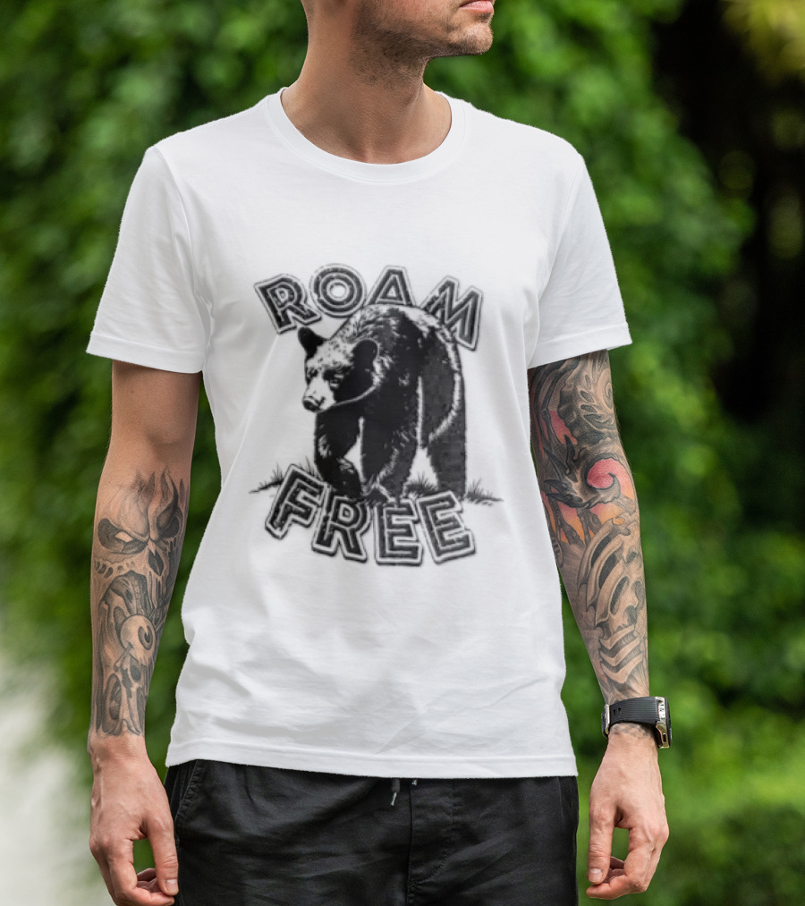 Roam Free Black Bear Distressed Walking Grass T-Shirt