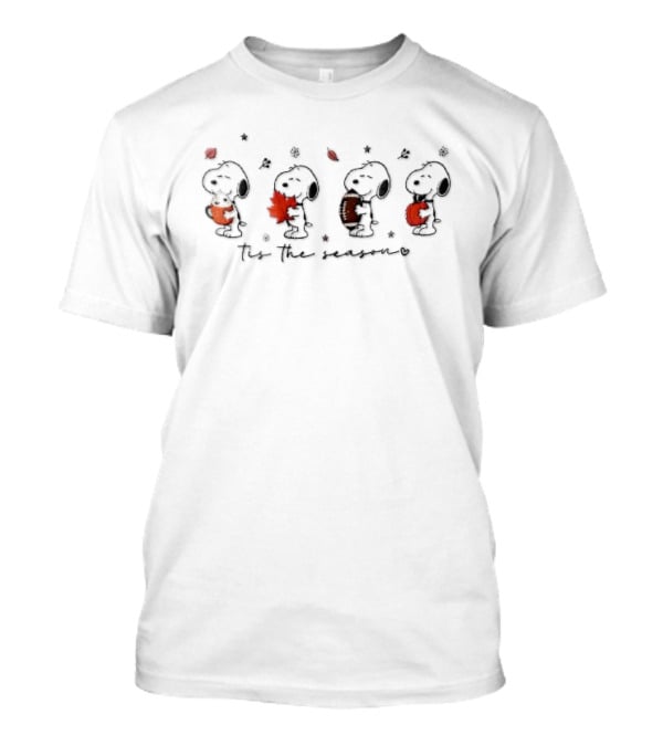 Tis The Season Snoopy Holding Pumpkin Leaf Football Autumn Leaves T-Shirt