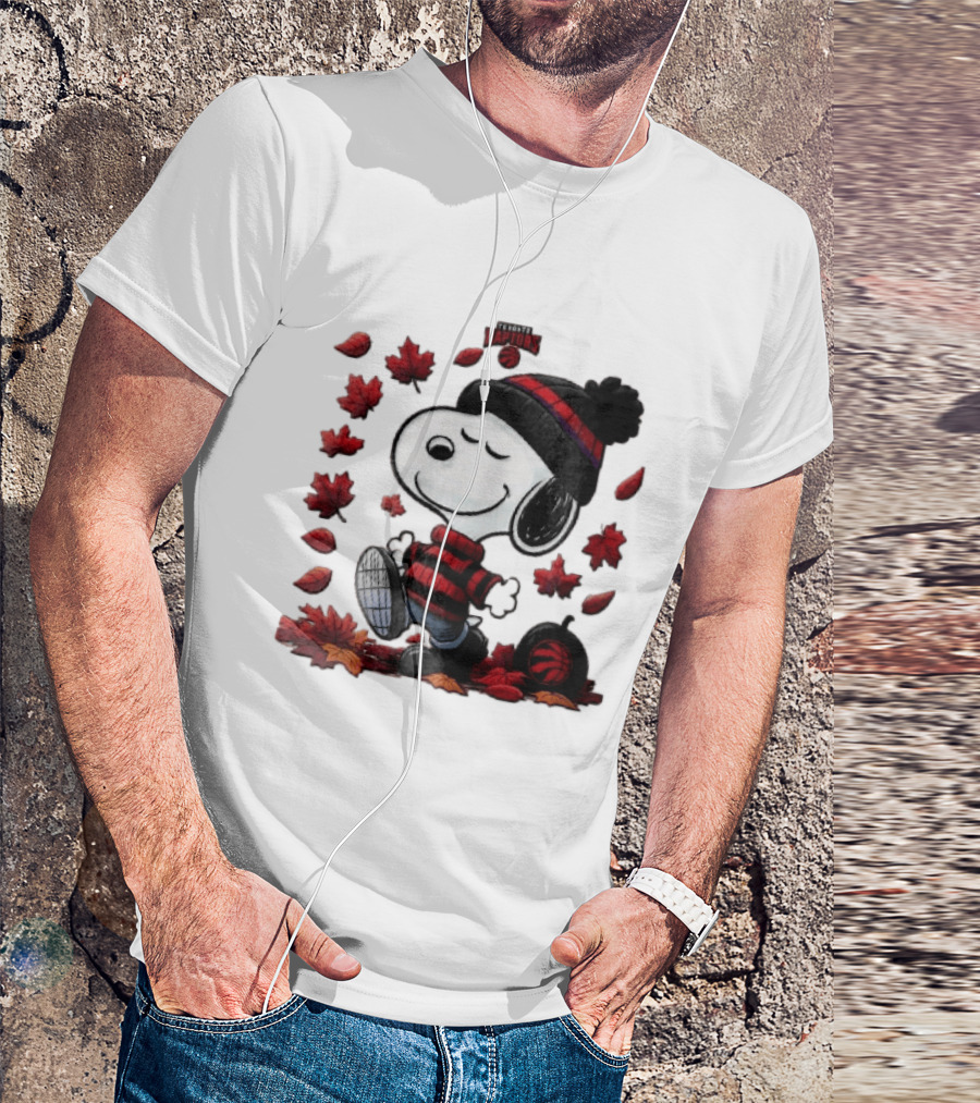 Toronto Raptors Snoopy Autumn Maple Leaves Pumpkin Walking T-Shirt