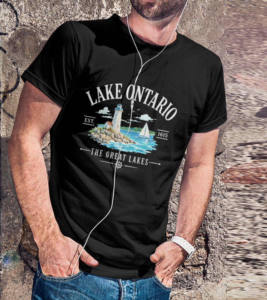 Lake Ontario Est 1615 Lighthouse Great Lakes Sailboat Scene T-Shirt