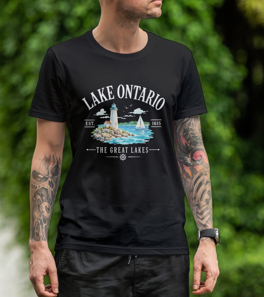 Lake Ontario Est 1615 Lighthouse Great Lakes Sailboat Scene T-Shirt
