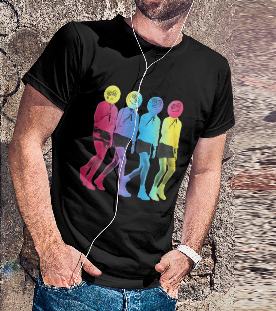 Four Neon Spiral Smileys Singing Colorful Figures T-Shirt