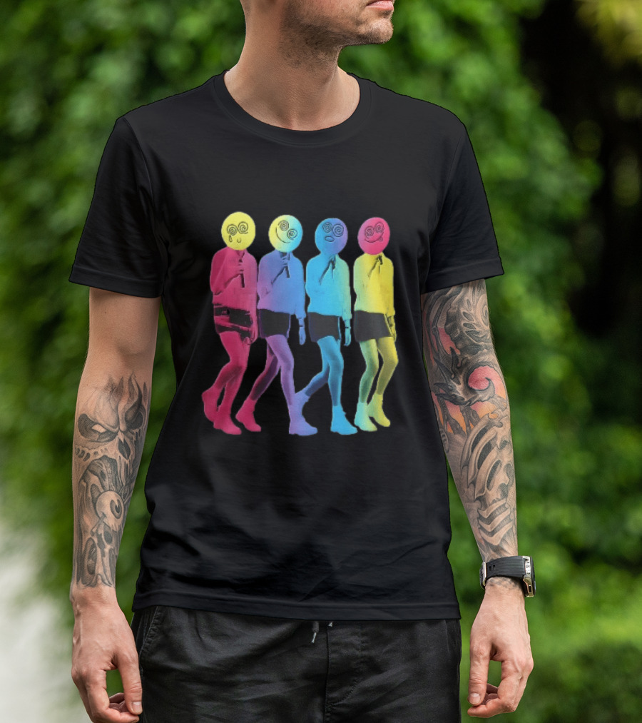Four Neon Spiral Smileys Singing Colorful Figures T-Shirt