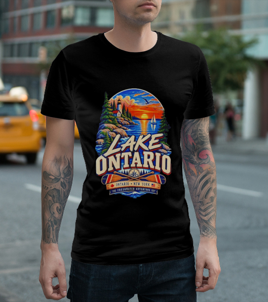 Lake Ontario New York Freshwater Adventure Sunset Sailboat Scene T-Shirt