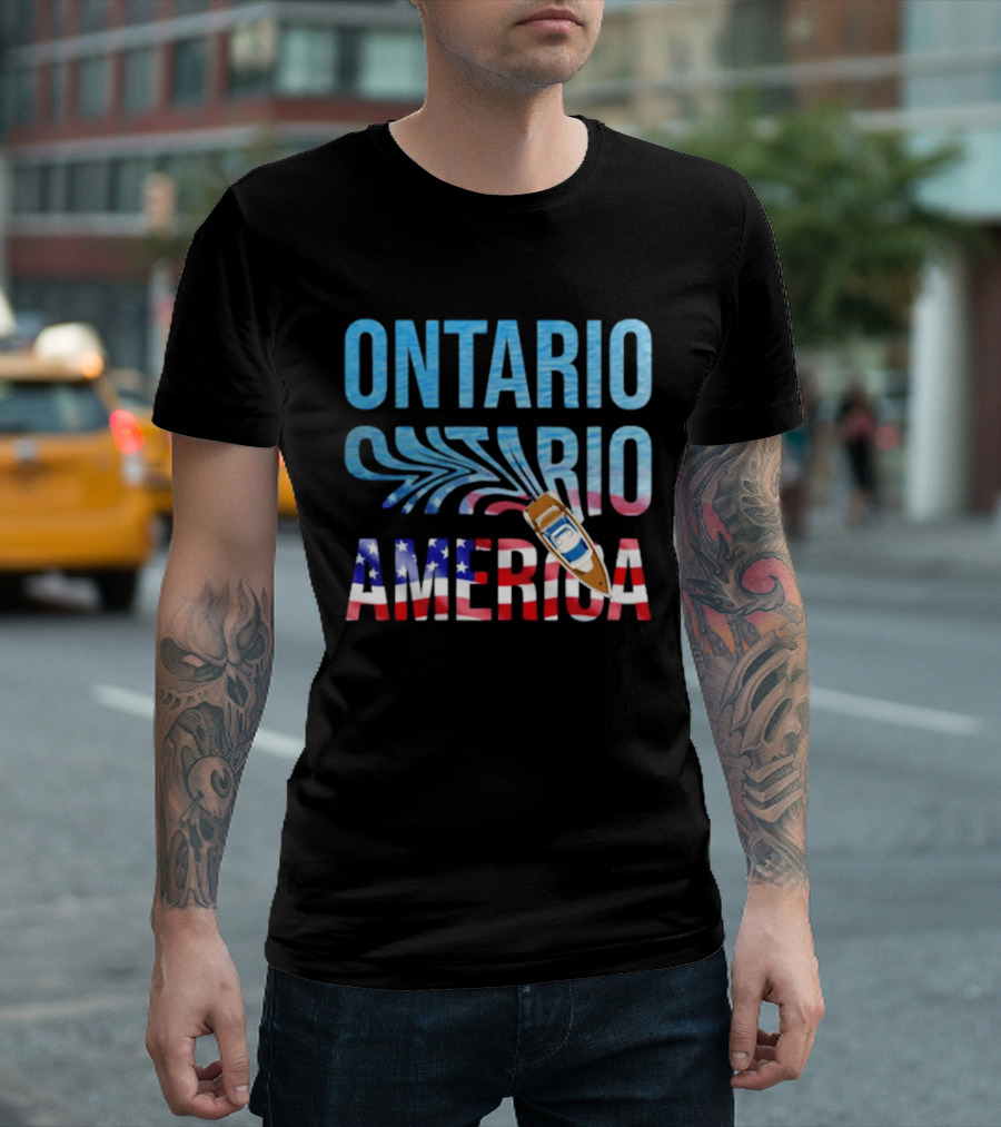 Lake Ontario To America Boat Journey With American Flag T-Shirt