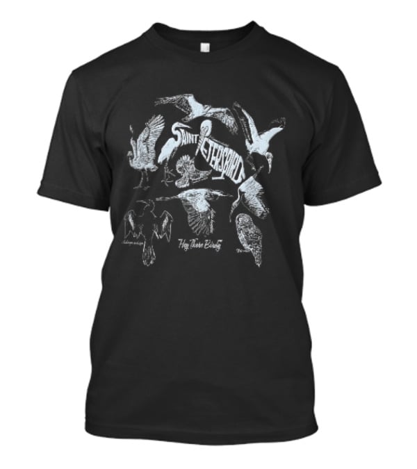 Saint Petersbird Hey There Birdy Flying Birds Scientific Names Woodcut Line T-Shirt