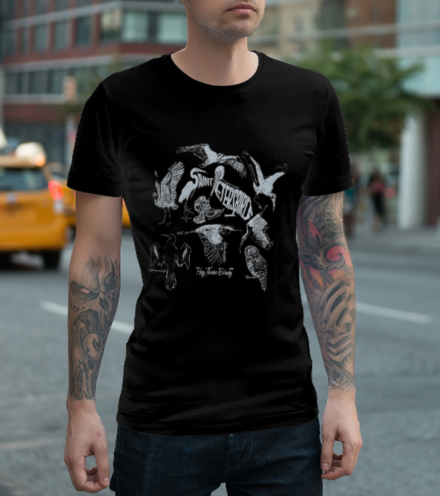 Saint Petersbird Hey There Birdy Flying Birds Scientific Names Woodcut Line T-Shirt