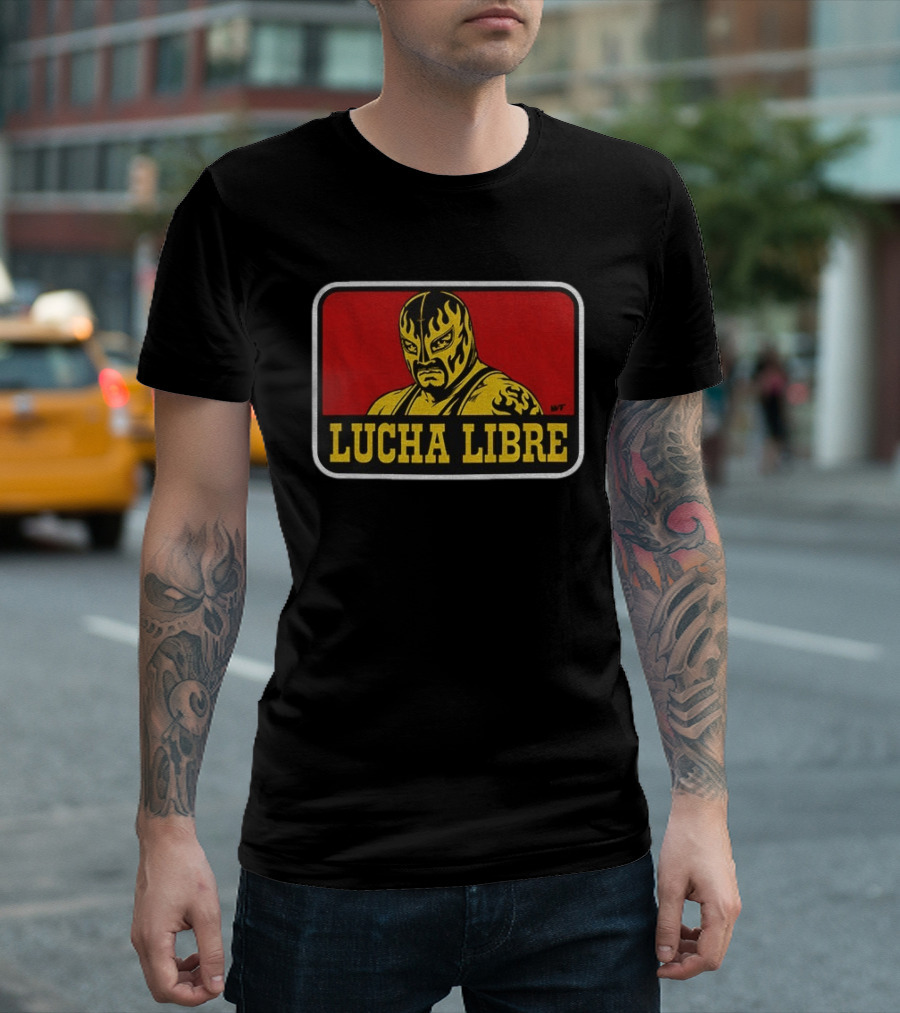 Lucha Libre Masked Wrestler Flames Tattoo Art Mexican Culture T-Shirt