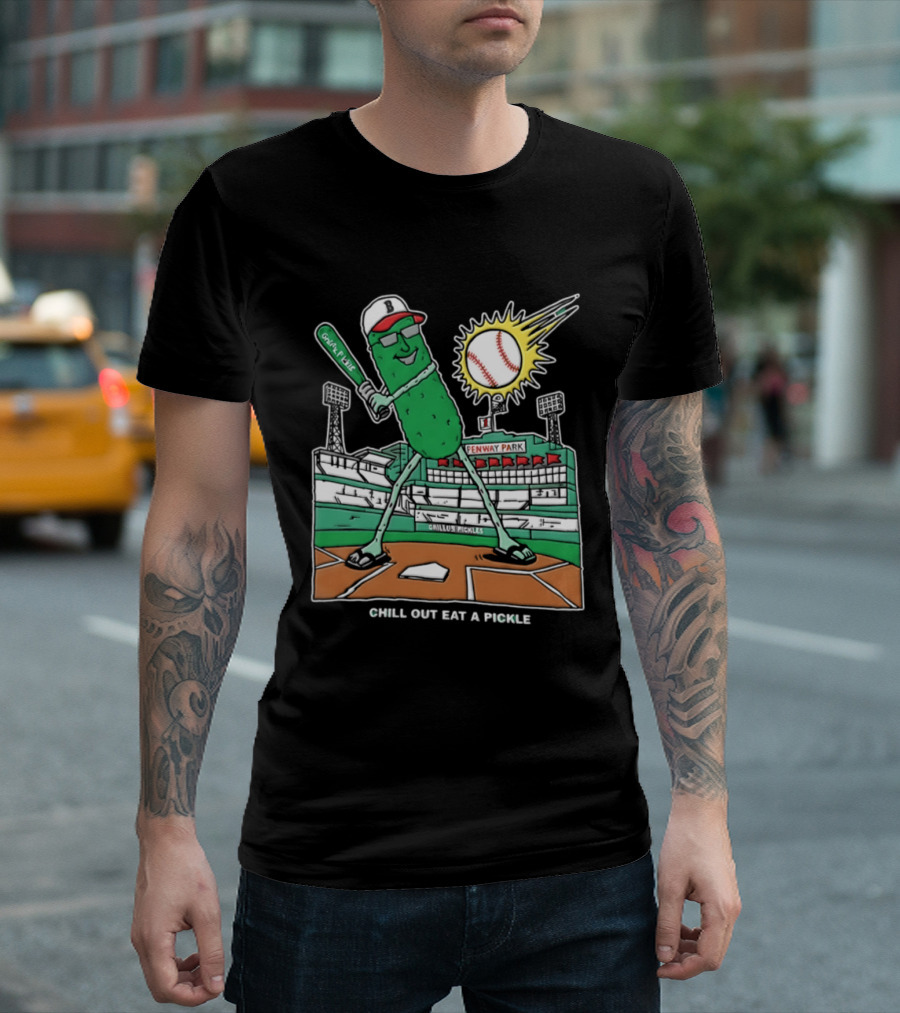 Grillo's Pickles Fenway Park Baseball Chill Out Eat A Pickle T-Shirt