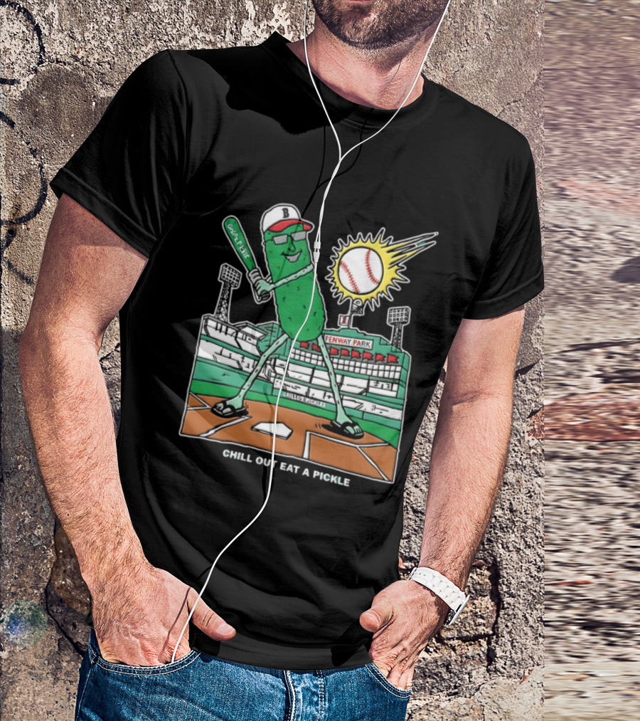 Grillo's Pickles Fenway Park Baseball Chill Out Eat A Pickle T-Shirt