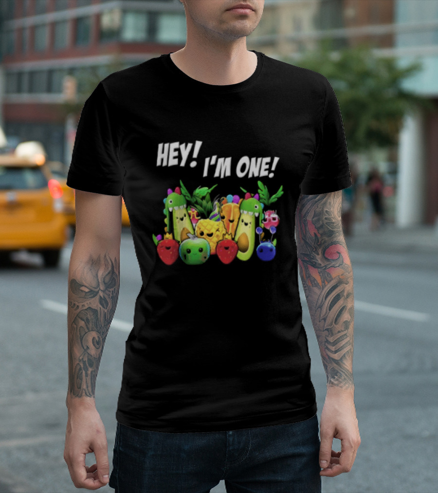Hey Im One Birthday Cartoon Avocado Pineapple Fruits T-Shirt
