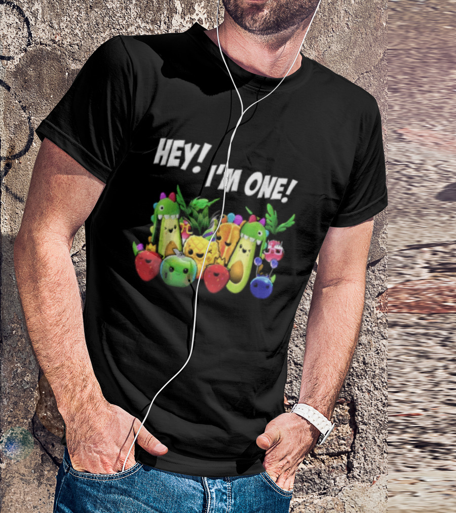 Hey Im One Birthday Cartoon Avocado Pineapple Fruits T-Shirt