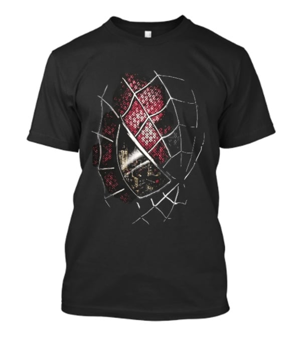 Spider Man Mask With City Skyline Reflection In Night Sketch Lines T-Shirt