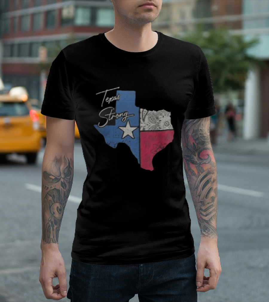 Texas Strong Lone Star Map Paisley Bandana Distressed T-Shirt