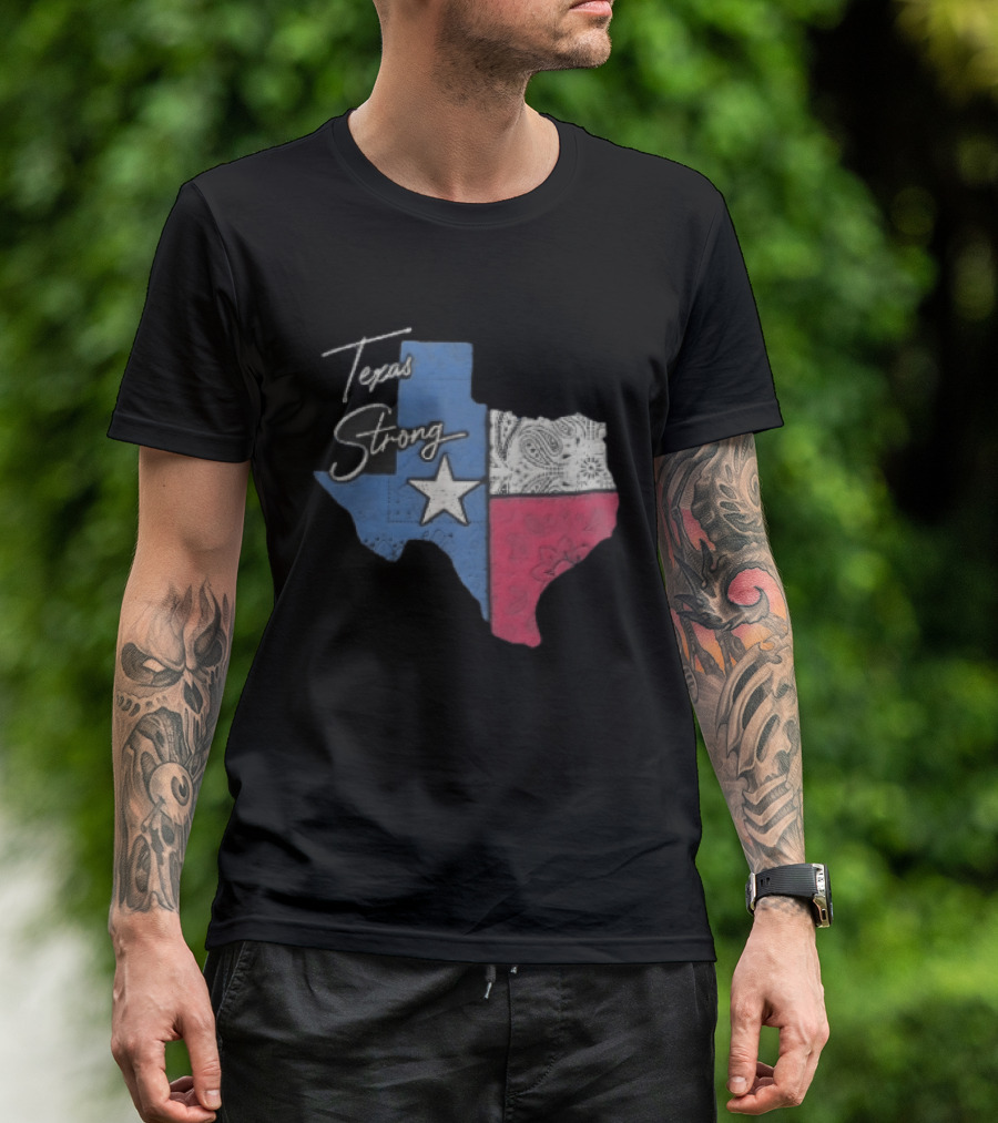 Texas Strong Lone Star Map Paisley Bandana Distressed T-Shirt