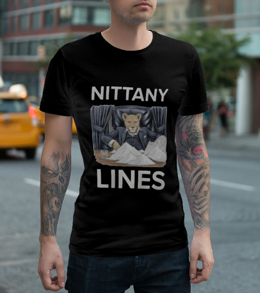 Nittany Lines Lion Tony Montana Pinstripe Suit Powder Pile T-Shirt
